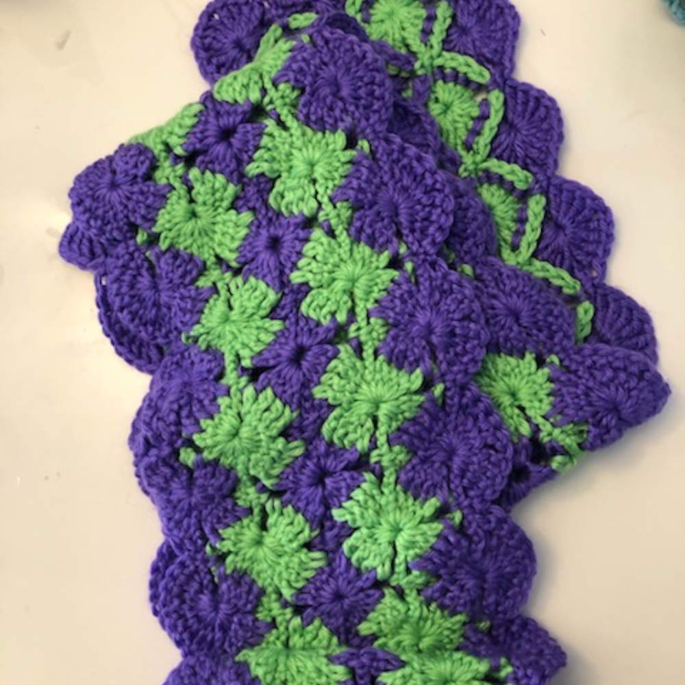 Crochet Purple and Green Handmade Scarf
